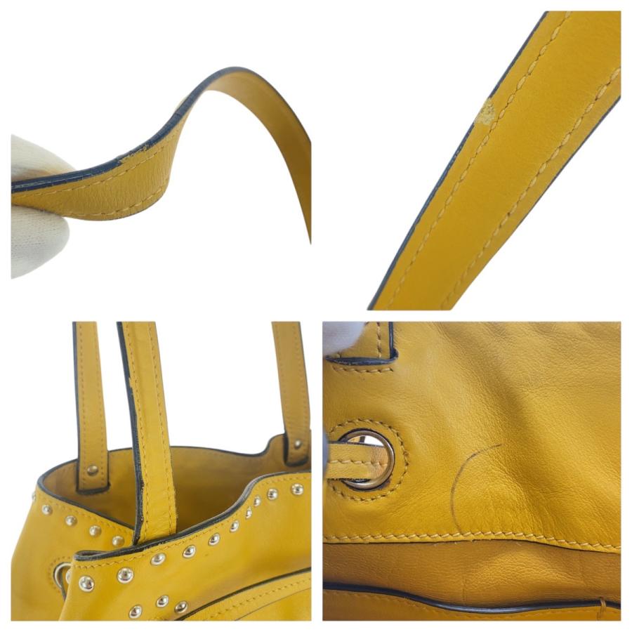 PRADA プラダ 三角ロゴプレート イエロー シルバー金具 レザー PRADA プラダ 三角ロゴプレート イエロー シルバー金具 レザー