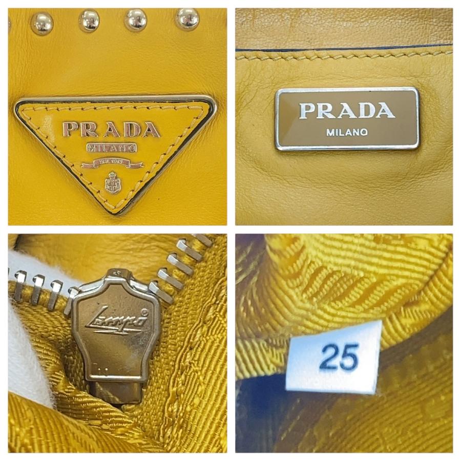 PRADA プラダ 三角ロゴプレート イエロー シルバー金具 レザー PRADA プラダ 三角ロゴプレート イエロー シルバー金具 レザー