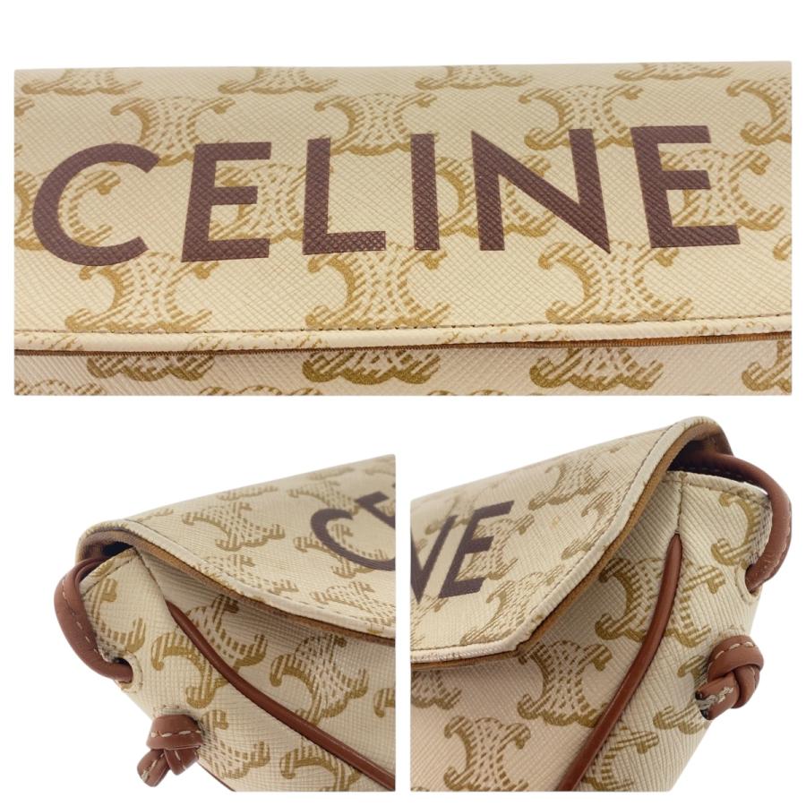 美品 CELINE セリーヌ トリオンフ トライアングル ベージュ ブラウン PVC 斜め掛け ショルダーバッグ ポシェット レディース 501955_3