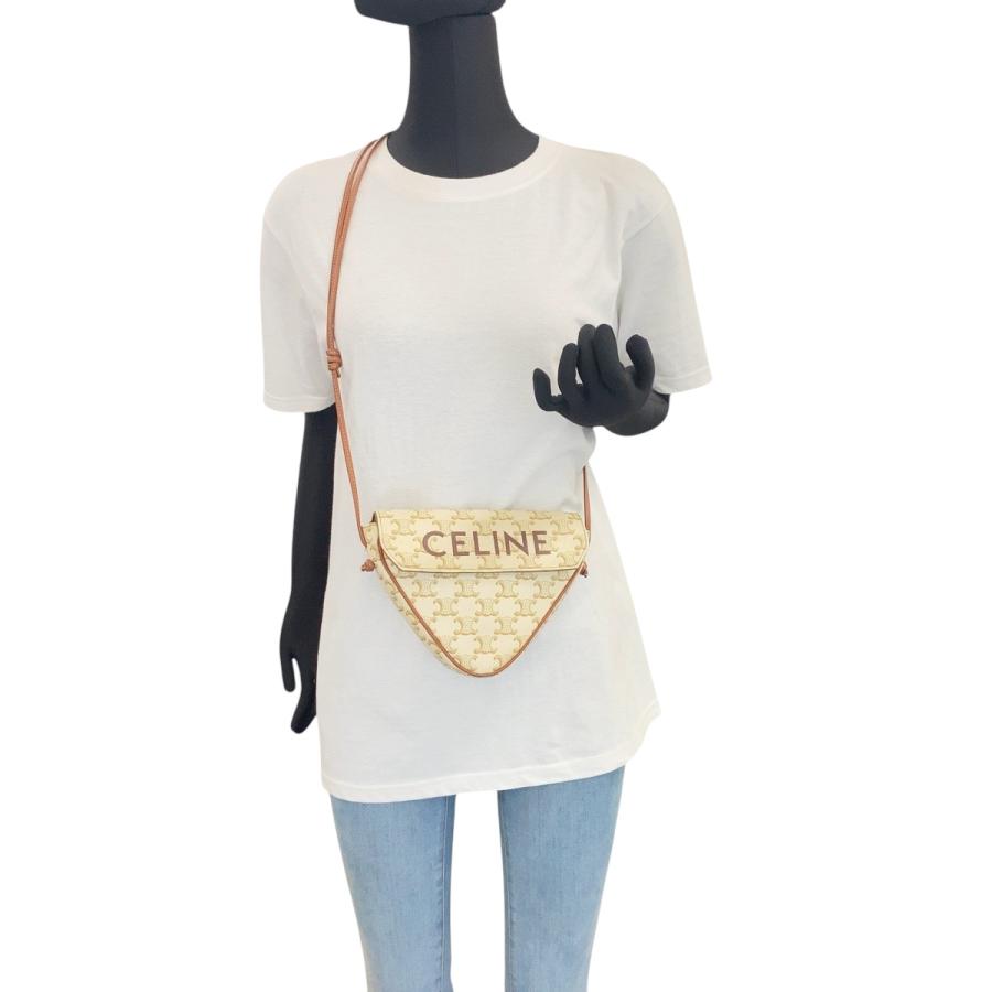 美品 CELINE セリーヌ トリオンフ トライアングル ベージュ ブラウン PVC 斜め掛け ショルダーバッグ ポシェット レディース 501955_6