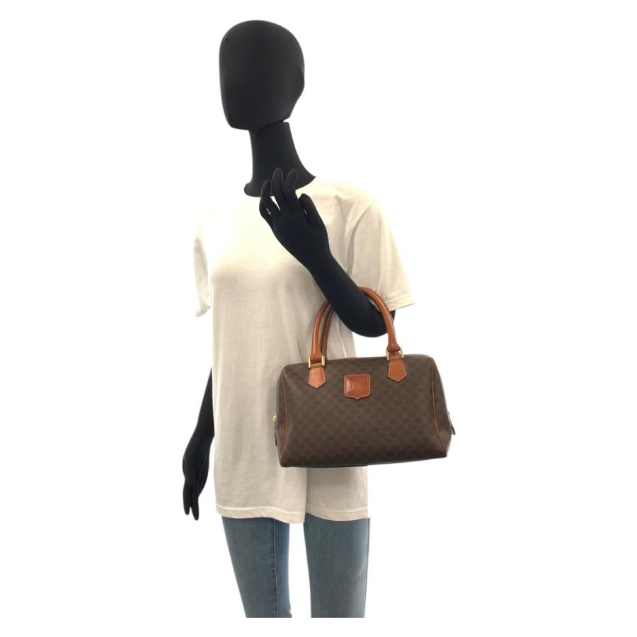 【CELINE】ボストンバッグ　マカダム柄　ゴールド金具　PVC ブラウン CELINE セリーヌ マカダム柄 ボストンバッグ PVC レザー ブラウン M14