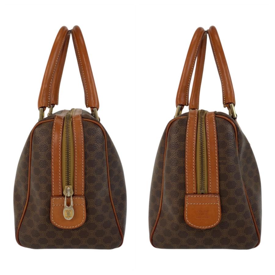 【CELINE】ボストンバッグ　マカダム柄　ゴールド金具　PVC ブラウン CELINE（セリーヌ） マカダム ブラウン ゴールド金具 PVC/レザー M13