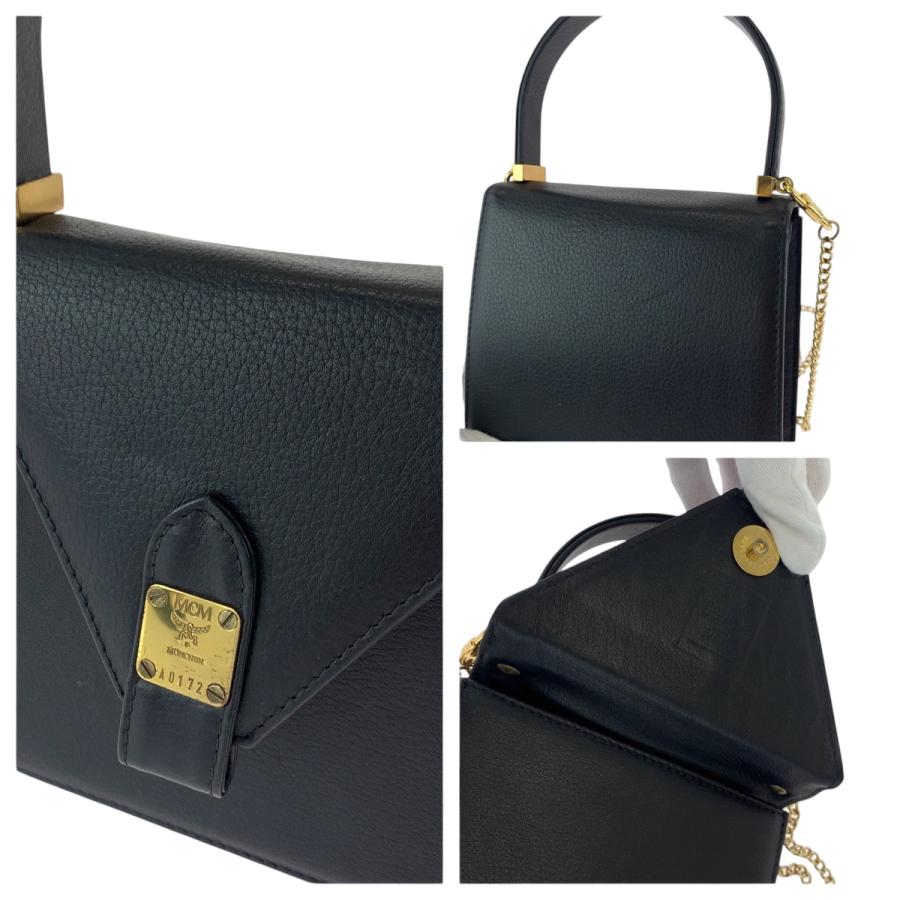 MCM 美品 エム シー ヴィンテージ ブラック 黒 ゴール金具 レザー  