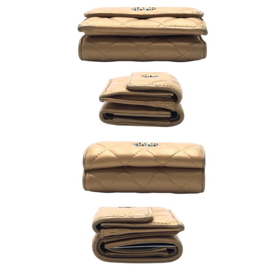 CHANEL 三つ折り財布 ココマーク ゴールド金具 ダークブラウン レザー CHANEL（シャネル） マトラッセ ココマーク ゴールド レザー 三つ折り