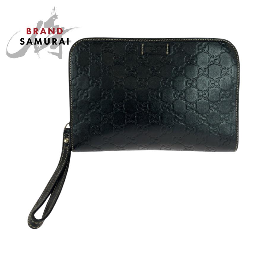 美品 グッチシマ ブラック 黒 シルバー金具 レザー 152600 セカンド