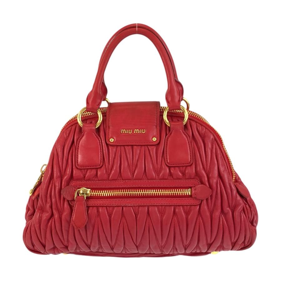 miu miu（ミュウミュウ） 美品 マテラッセ レッド ゴールド金具 レザー 