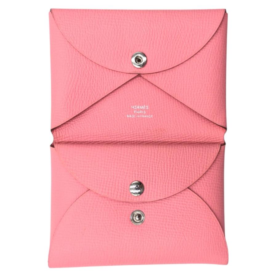 美品 HERMES エルメス カルヴィ デュオ ピンク シルバー金具 ヴォーエプソン コインケース カードケース レディース 502280 | HERMES | 07