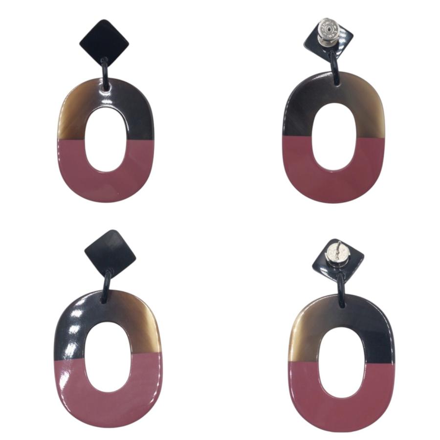 超美品 HERMES エルメス バッファローホーン ブラウン ピンク バッファローホーン ピアス レディース 502324