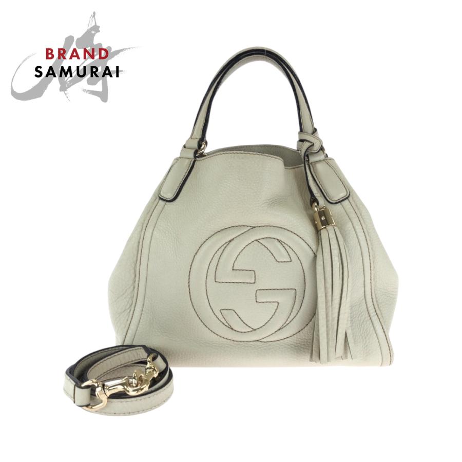 ルイス様美品GUCCIソーホー インターロッキングG 2way レザーバッグ正規 GUCCI（グッチ） ソーホー インターロッキング フリンジ アイボリー