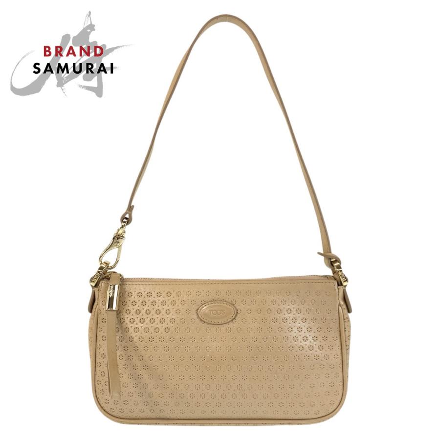 美品 TOD'S トッズ ベージュ ゴールド金具 レザー ショルダー