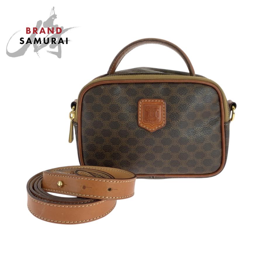 【CELINE】バニティバッグ　マカダム柄　ゴールド金具　PVC ダークブラウン CELINE マカダム柄 バニティバッグ ブラウン PVC Leather