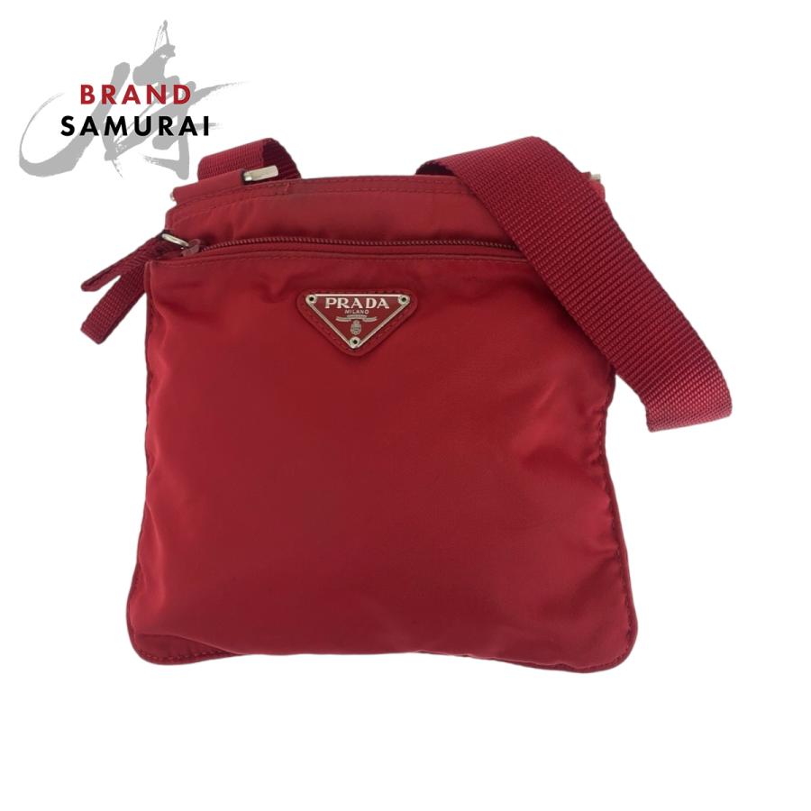 PRADA プラダ テスート 三角ロゴプレート レッド シルバー金具