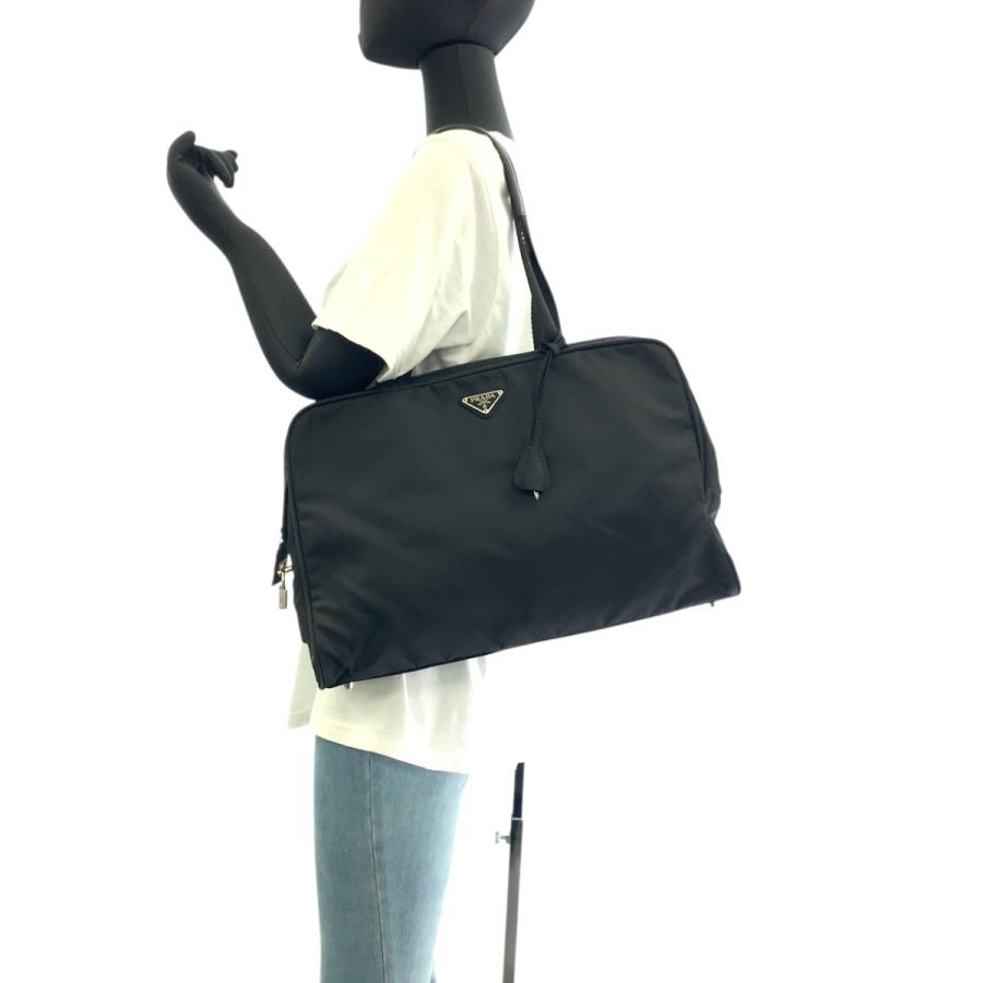 PRADA 美品 プラダ テスート 三角ロゴプレート ブラック 黒 シルバー