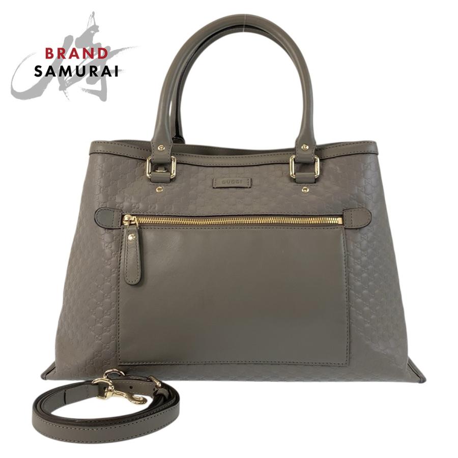 GUCCI（グッチ） 美品 マイクログッチシマ グレー ゴールド金具 レザー 