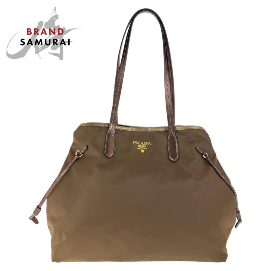 PRADA□プラダ 三角ロゴ レザー トートバック ブラウン BROWN