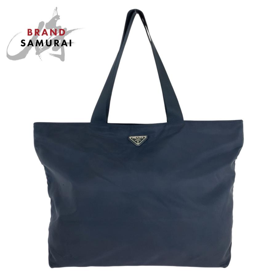 美品 PRADA プラダ テスート 三角ロゴプレート ネイビー