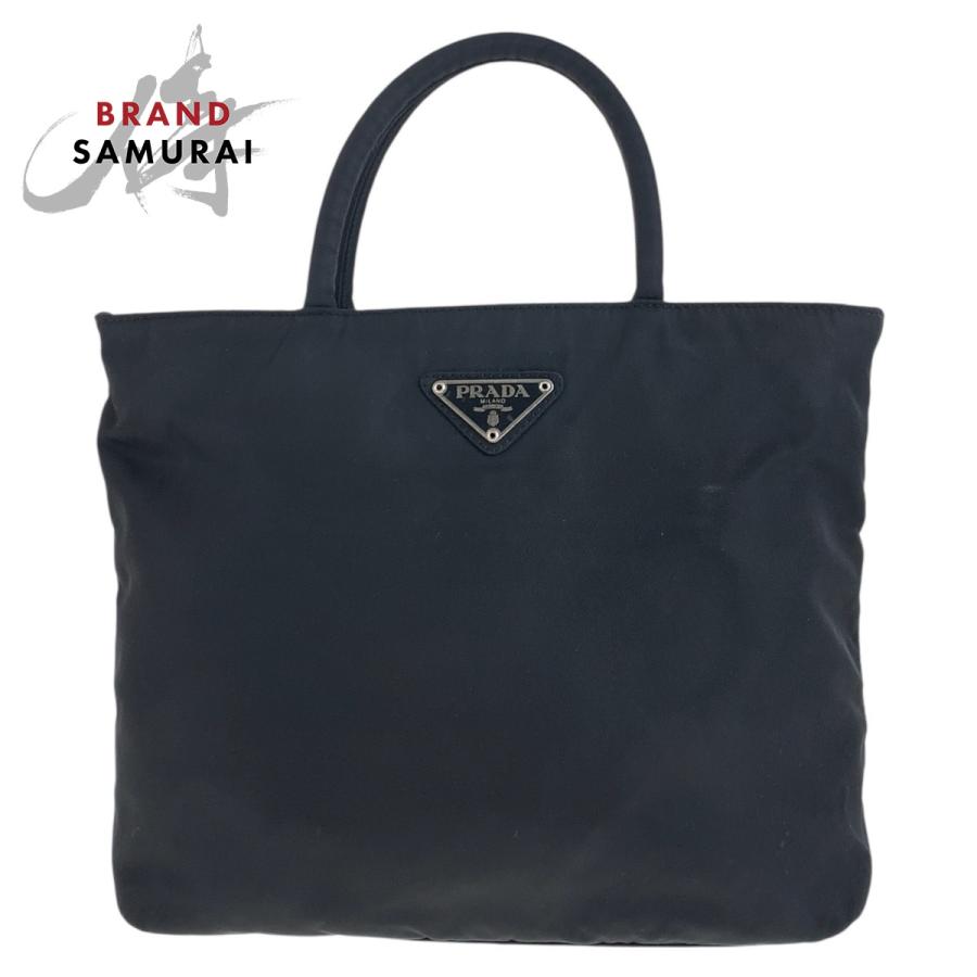 PRADA 美品 プラダ テスート 三角ロゴプレート ブラック 黒 シルバー