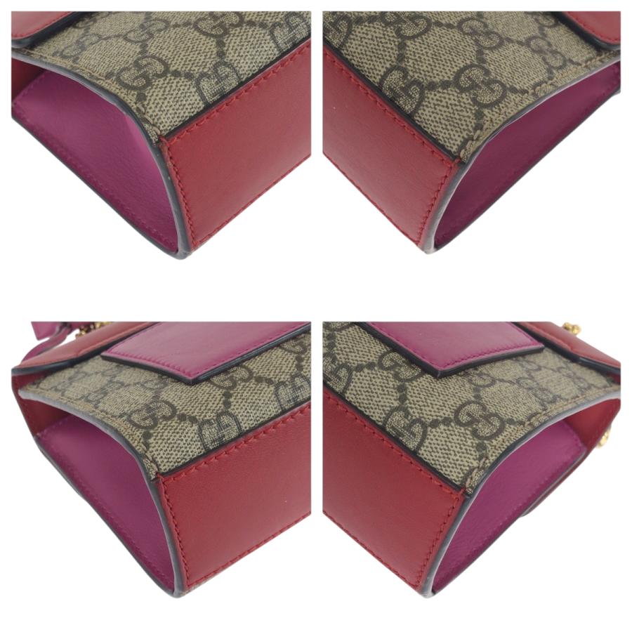 美品 GUCCI グッチ レディロック レッド ピンク ブラウン GGスプリームキャンバス 409487 チェーンショルダーバッグ ポシェット 502832_2