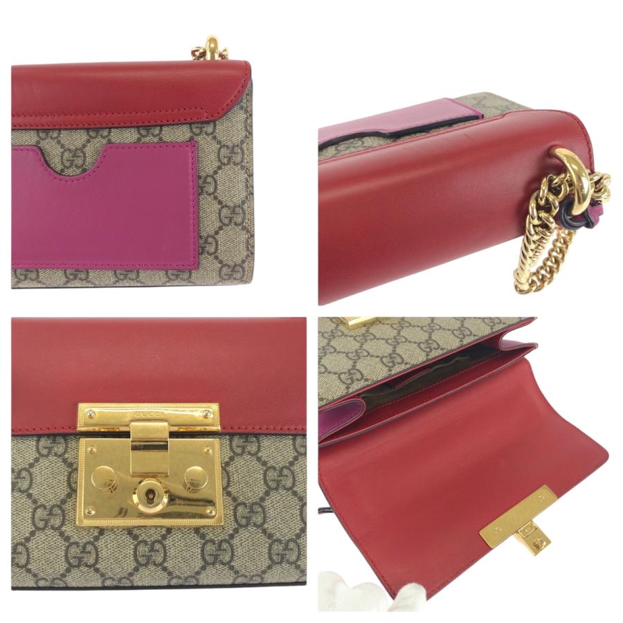 美品 GUCCI グッチ レディロック レッド ピンク ブラウン GGスプリームキャンバス 409487 チェーンショルダーバッグ ポシェット 502832_5