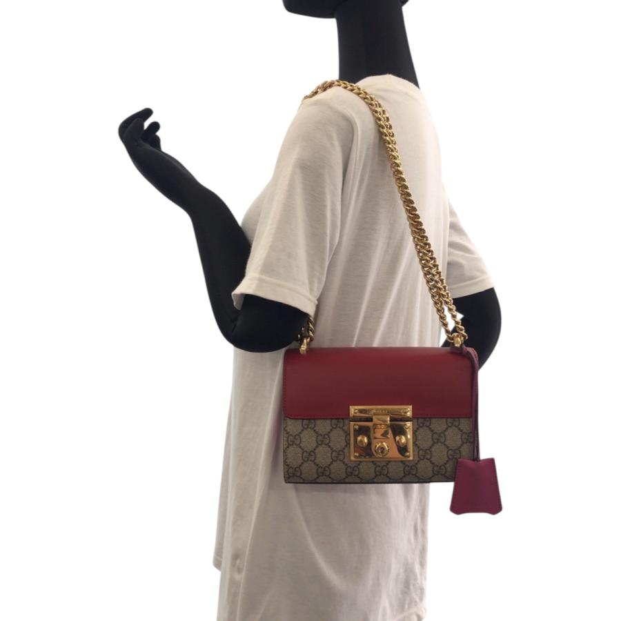 美品 GUCCI グッチ レディロック レッド ピンク ブラウン GGスプリームキャンバス 409487 チェーンショルダーバッグ ポシェット 502832_6