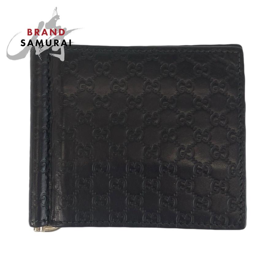 【美品】GUCCI マイクロシマ GG柄 マネークリップ ブラック レザー GUCCI（グッチ） 美品 マイクログッチシマ ブラック 黒 シルバー金具