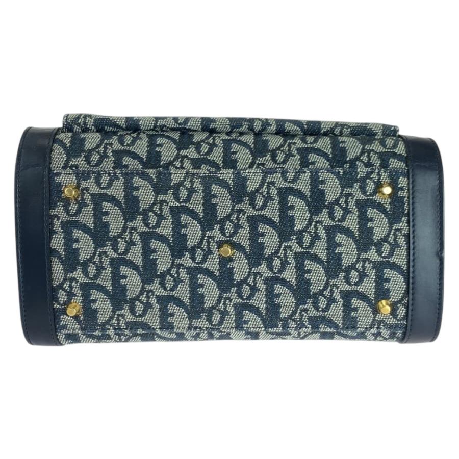 【美品】ディオール　ハンドバッグ　トロッター　総柄　ゴールド金具　革　ネイビー 美品 Dior ディオール ヴィンテージ トロッター ネイビー ゴールド金具