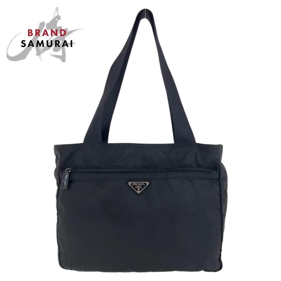 PRADA 美品 プラダ テスート 三角ロゴプレート ブラック 黒