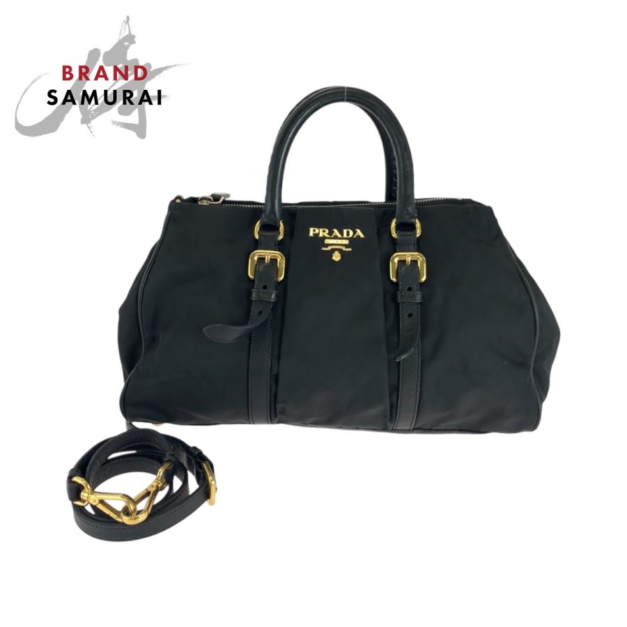 PRADA 美品 プラダ テスート ロゴ ブラック 黒 ゴールド金具 ナイロン 