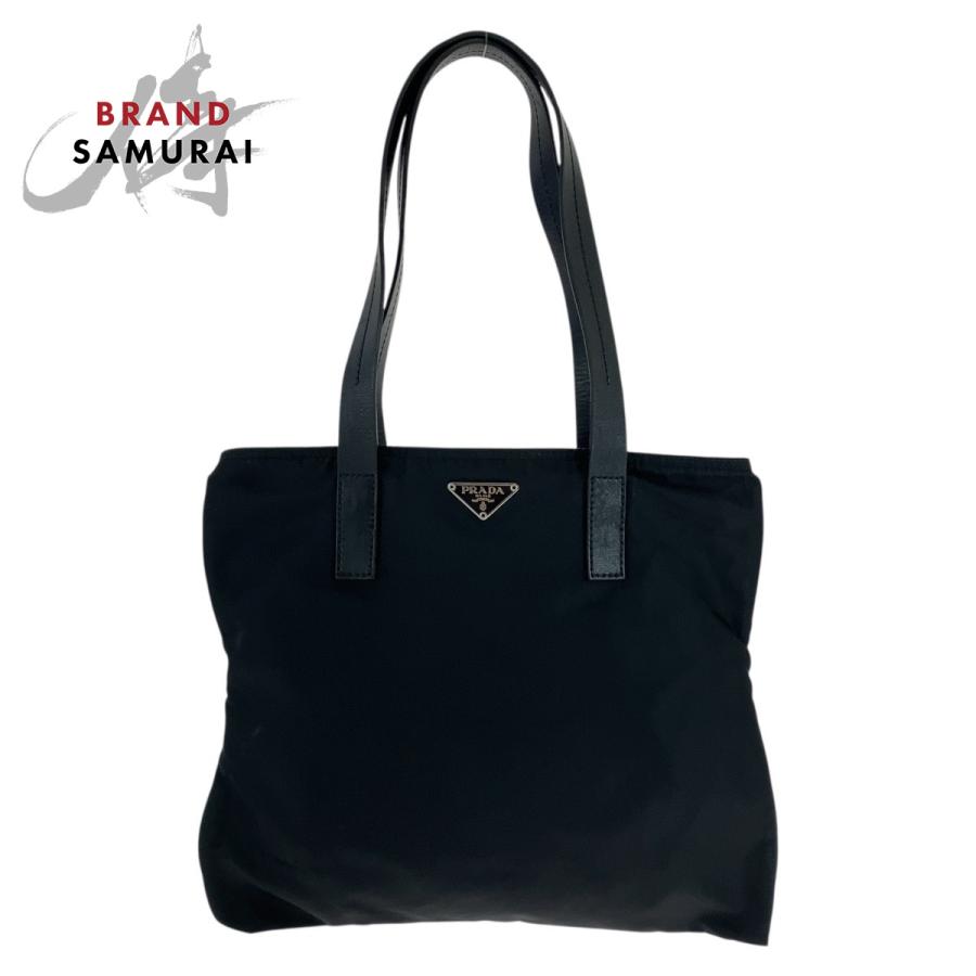 PRADA 美品 プラダ テスート 三角ロゴプレート ブラック 黒