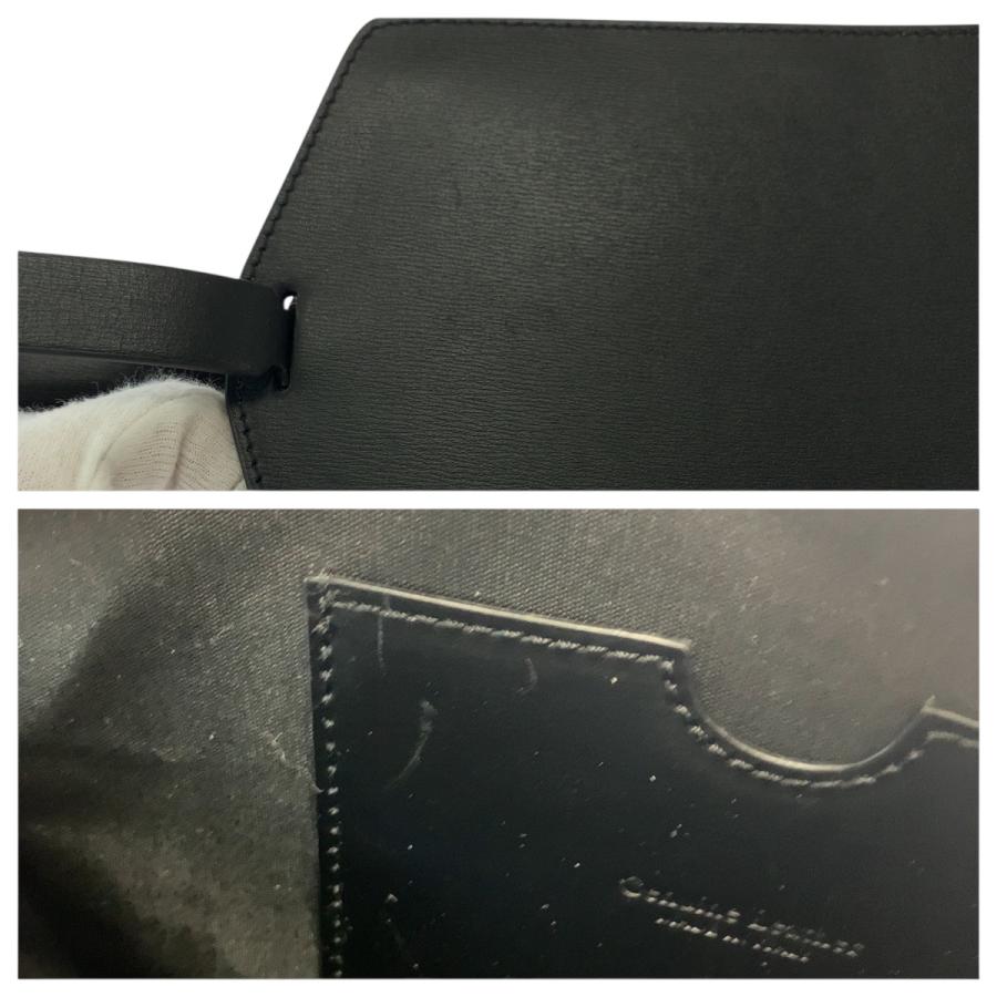 美品 OFF-WHITE オフホワイト ネームタグ ブラック 黒 ブルー ゴールド金具 レザー クラッチバッグ ハンドバッグ メンズ 503250
