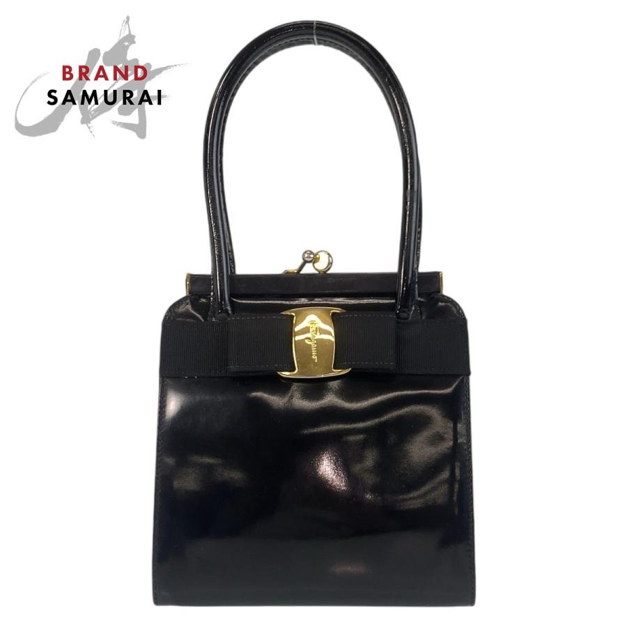 美品 Salvatore Ferragamo サルヴァトーレフェラガモ ヴィンテージ ヴァラリボン ブラック 黒 ハンドバッグ レディース 503291 | 