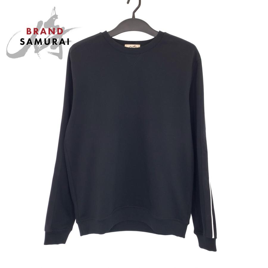 超美品 HERMES エルメス 22AW RunH サイズL ブラック 黒 ホワイト 白 コットン H167515HA013XL トレーナー スウェット 裏起毛 メンズ 503319 【中古】 HERMES（エルメス） 超美品 22AW RunH サイズL ブラック 黒 ホワイト
