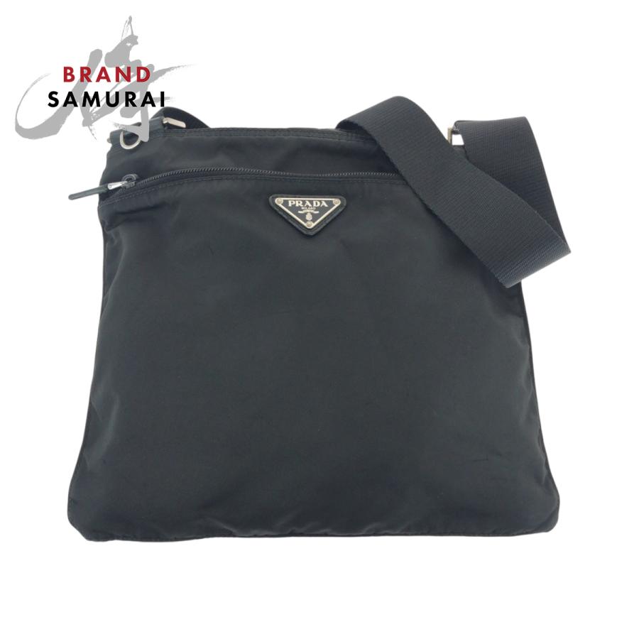 PRADA 美品 プラダ テスート 三角ロゴプレート ブラック 黒 シルバー