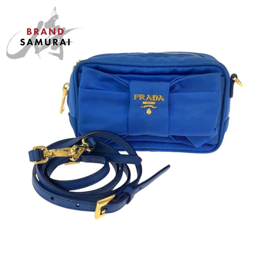 PRADA（プラダ） テスート リボン ブルー ゴールド金具 ナイロン 