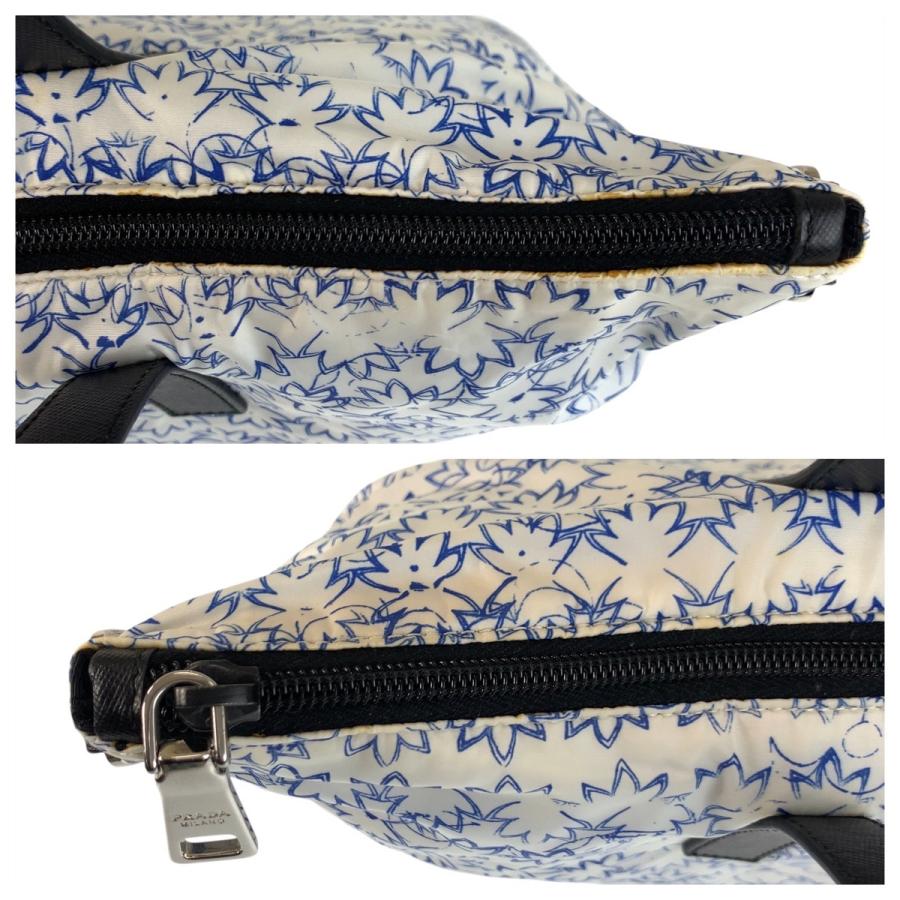 PRADA プラダ ナイロン トート ショルダーバッグ　美品 PRADA（プラダ） ホワイト ブルー ブラック シルバー金具 ナイロン