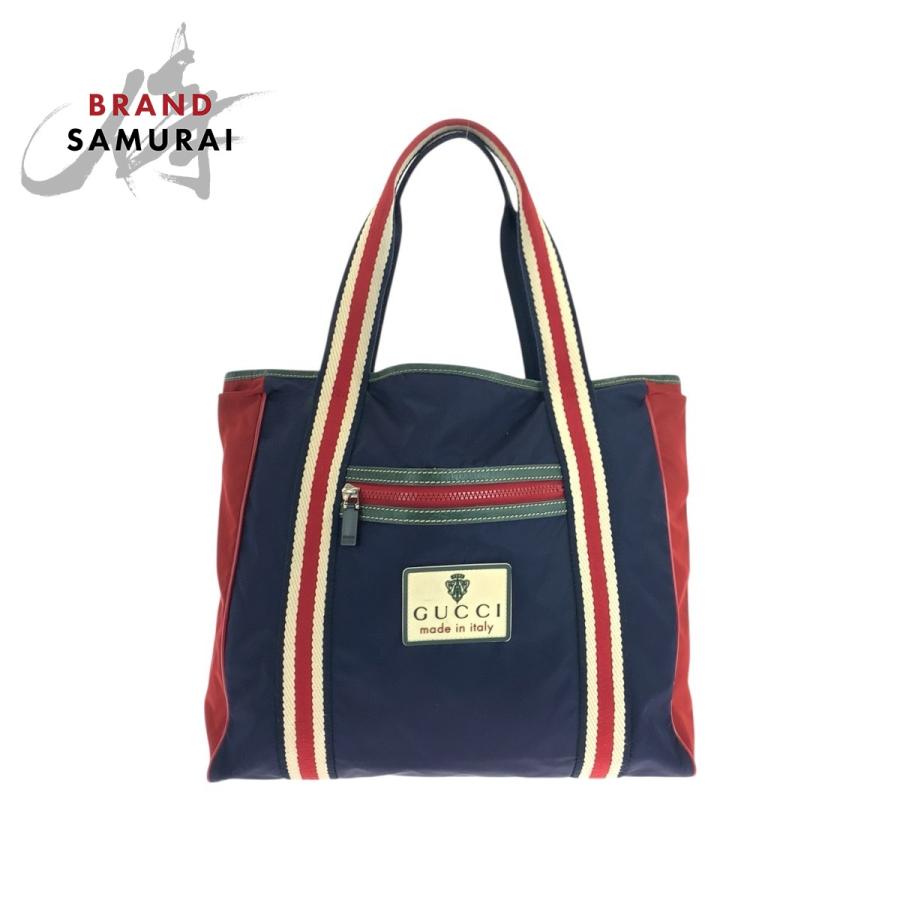 美品 GUCCI グッチ シェリーライン クレスト ネイビー レッド グリーン ナイロン 189665 トートバッグ ショルダーバッグ メンズ 503530 | GUCCI