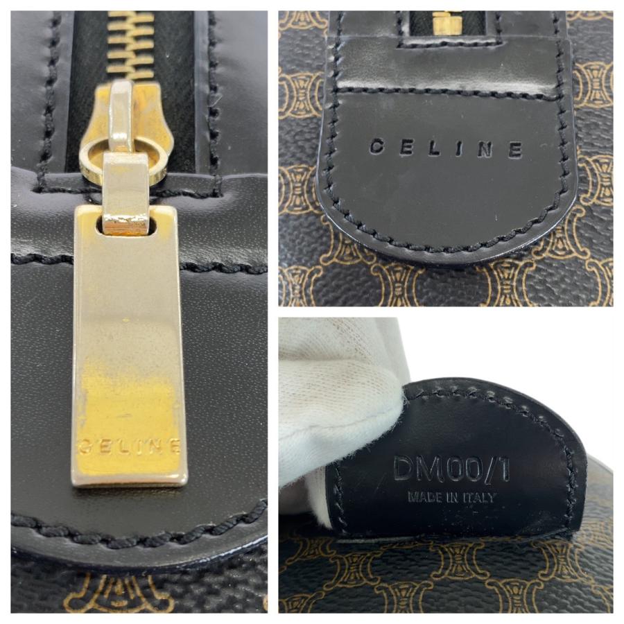【CELINE】ボストンバッグ　南京錠　マカダム柄　PVC ゴールド金具　自立 CELINE（セリーヌ） 美品 マカダム ブラウン ブラック ゴールド金具