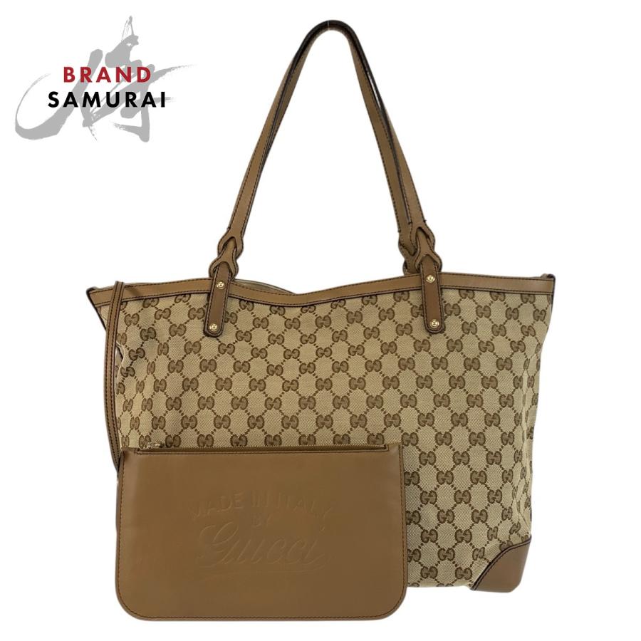 GUCCI（グッチ） 美品 ベージュ ゴールド金具 GGキャンバス/レザー