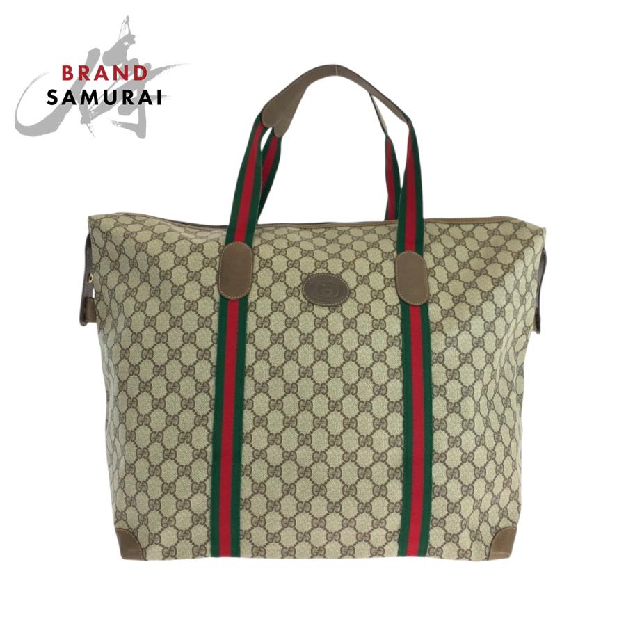 美品 GUCCI グッチ ヴィンテージ オールドグッチ シェリーライン ベージュ レッド グリーン ボストンバッグトラベルバッグ 503545 | GUCCI