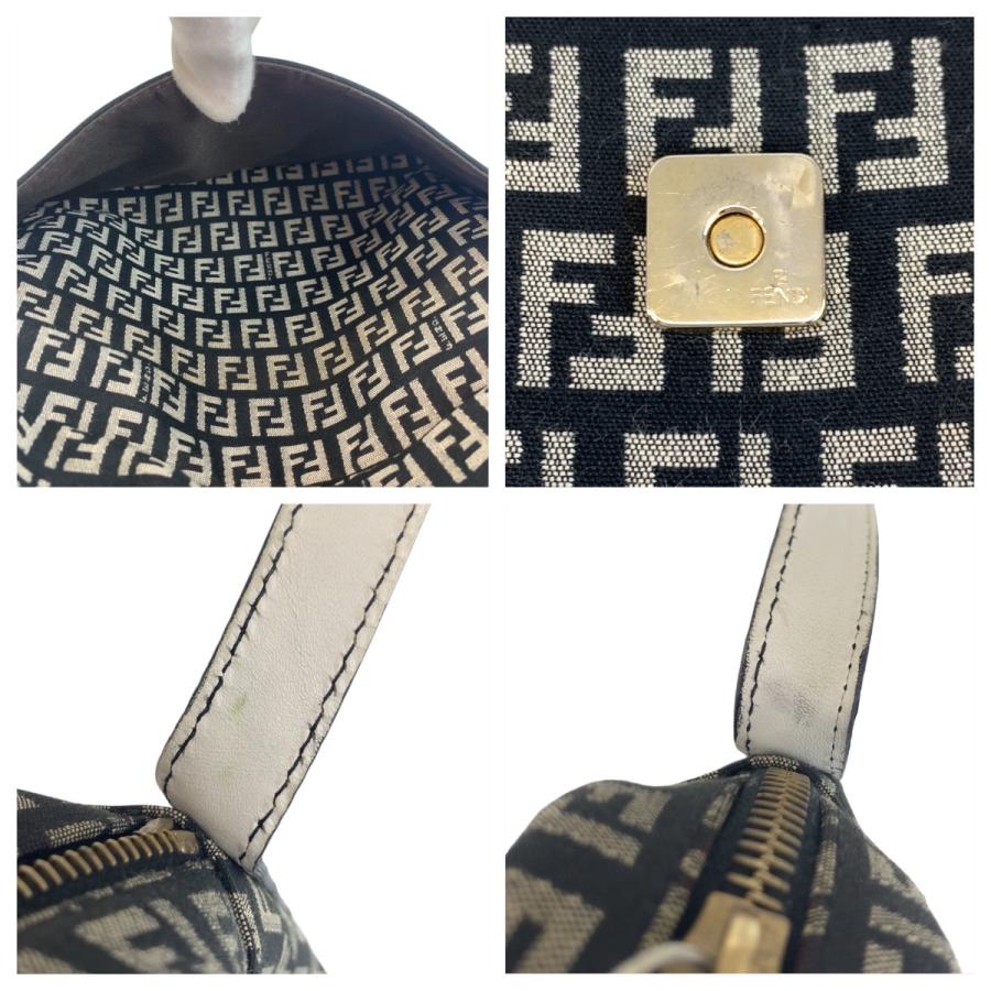 美品 FENDI フェンディ ズッキーノ マンマ ブラック 黒 ホワイト ゴールド金具 キャンバス/レザー ショルダーバッグ ポシェット 503550 | FENDI | 04