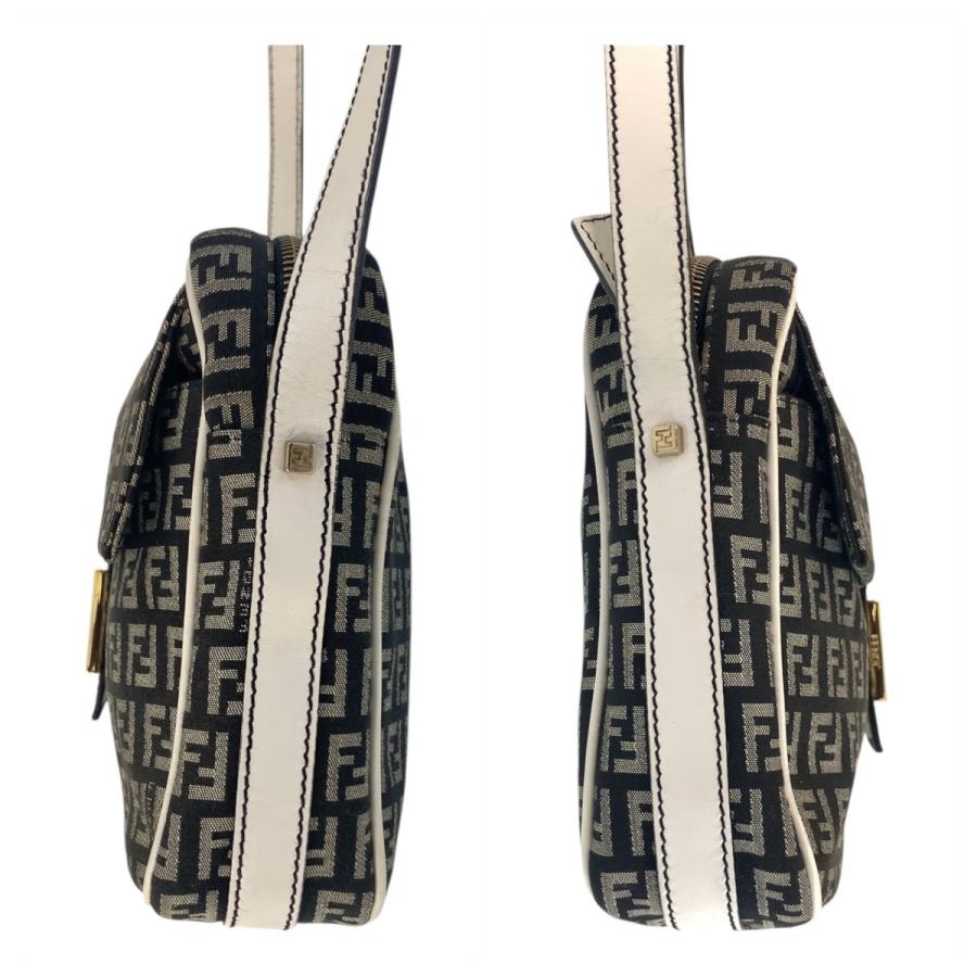 美品 FENDI フェンディ ズッキーノ マンマ ブラック 黒 ホワイト ゴールド金具 キャンバス/レザー ショルダーバッグ ポシェット 503550 | FENDI | 07