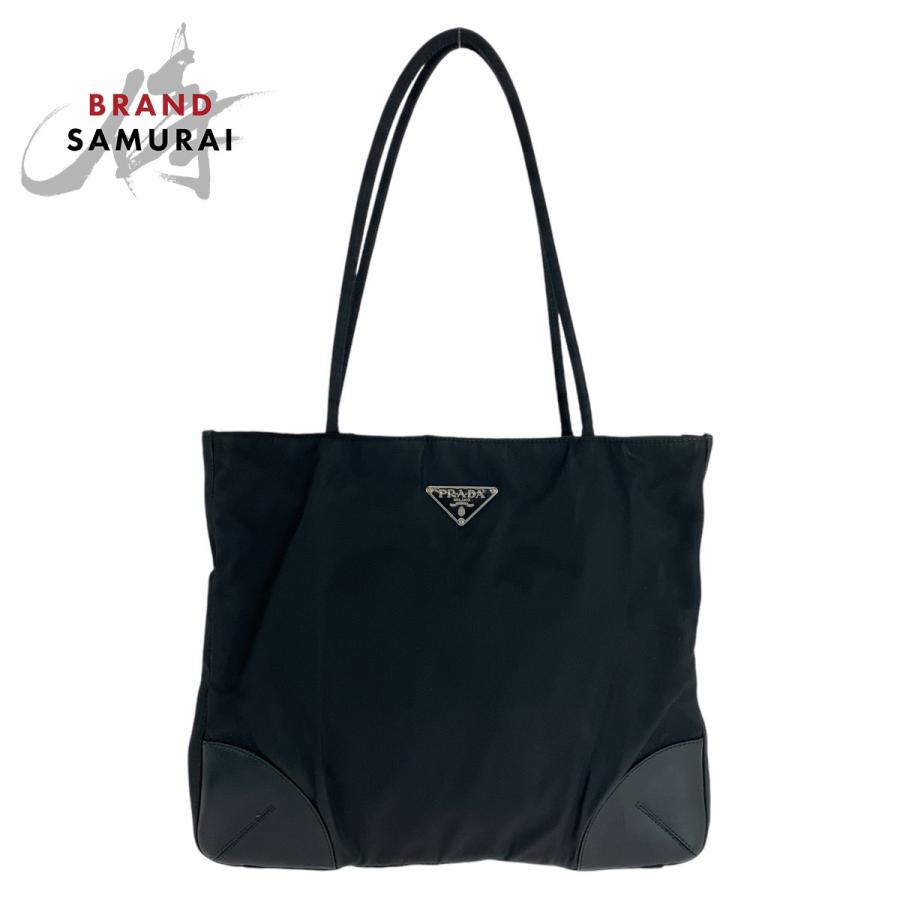 PRADA 美品 プラダ テスート 三角ロゴプレート ブラック 黒