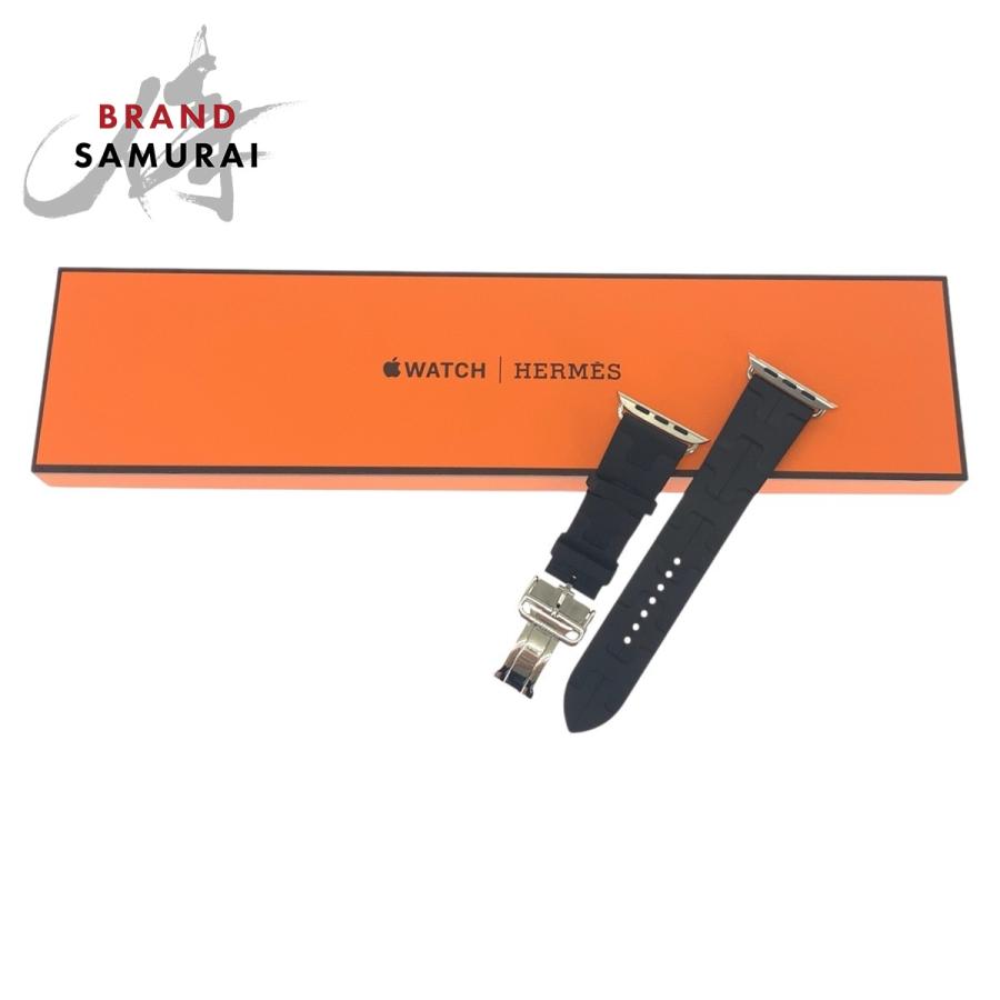 HERMES（エルメス） 美品 シンプルトゥール キリム ブラック 黒 シルバー金具 ラバー アップルウォッチバンド 44mm メンズ ...