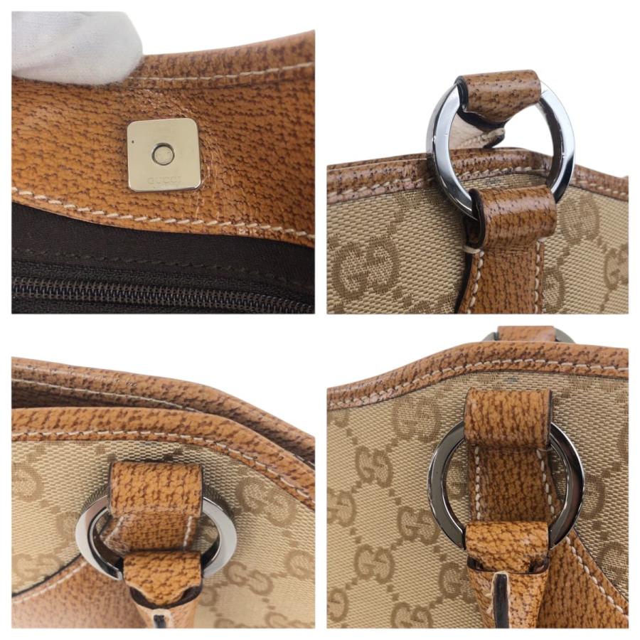 GUCCI（グッチ） 美品 ベージュ ブラウン シルバー金具 GGキャンバス