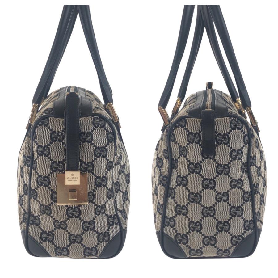 グッチ ミニボストンバッグ ハンドバッグ GGキャンバス レザー000 0851 GUCCI グッチ ブラック 黒 グレー ゴールド金具 GGキャンバス