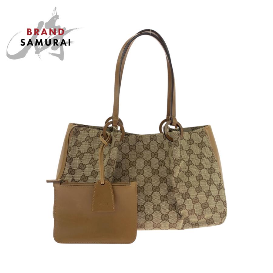GUCCI（グッチ） 美品 ベージュ ブラウン ゴールド金具 GGキャンバス 