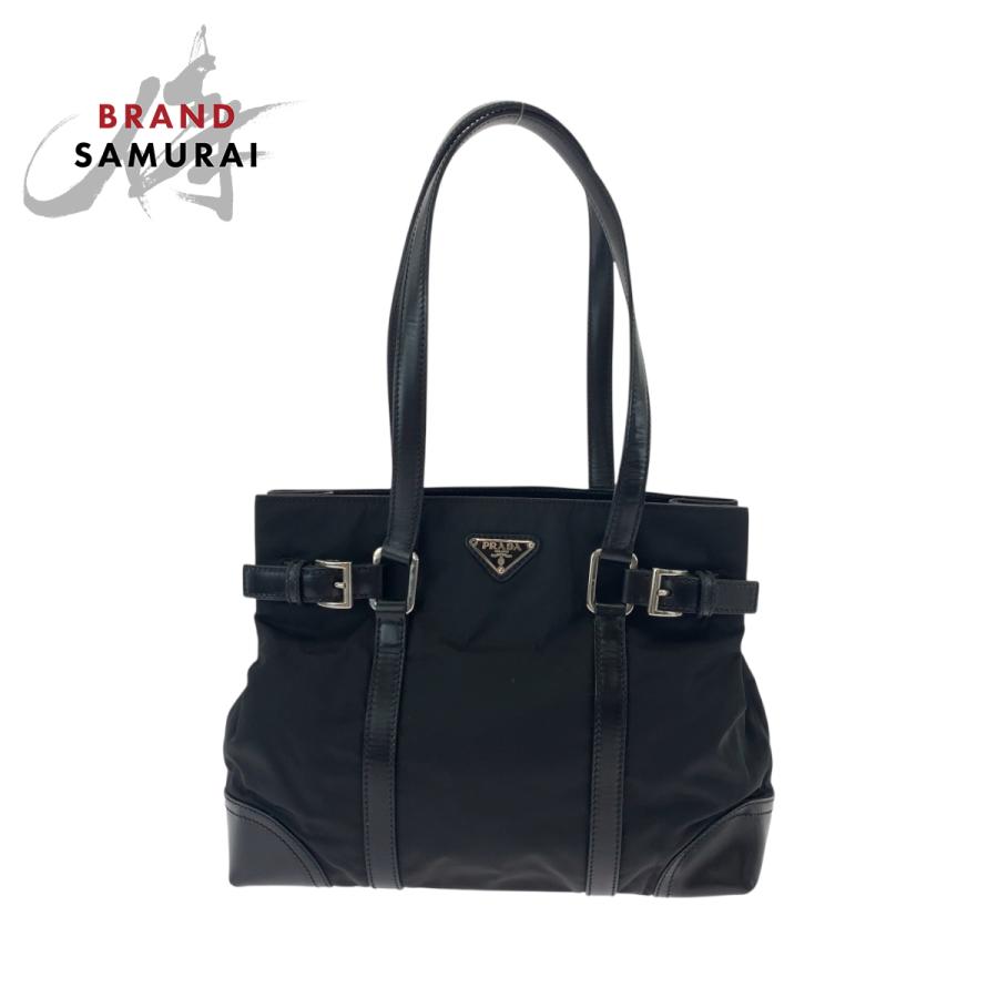 PRADA 美品 プラダ テスート 三角ロゴプレート ブラック 黒 シルバー  