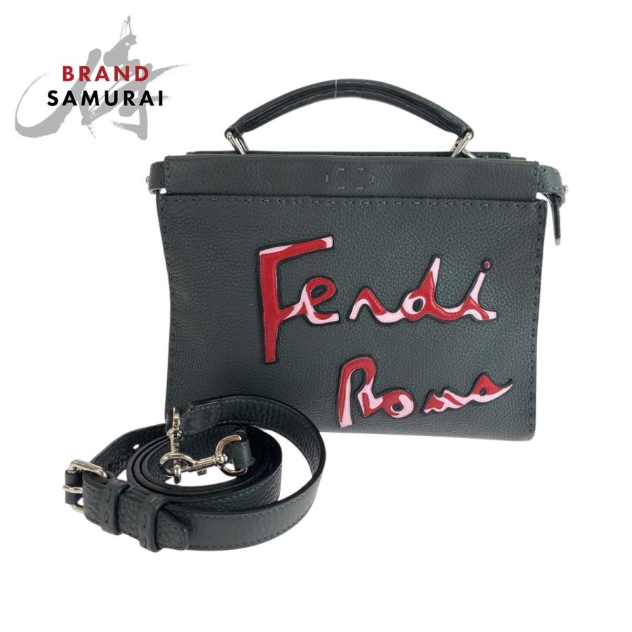 FENDI 美品 フェンディ ピーカブー ミニフィット ロゴ グレー シルバー 