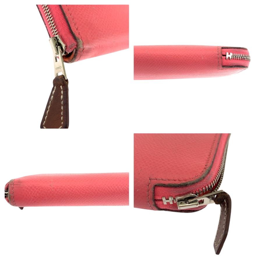 HERMES エルメス アザップロング シルクイン ピンク ブラウン シルバー金具 ヴォーエプソン 長財布 ラウンドファスナー X刻印 レディース 504188 【中古】 HERMES（エルメス） アザップロング シルクイン ピンク ブラウン