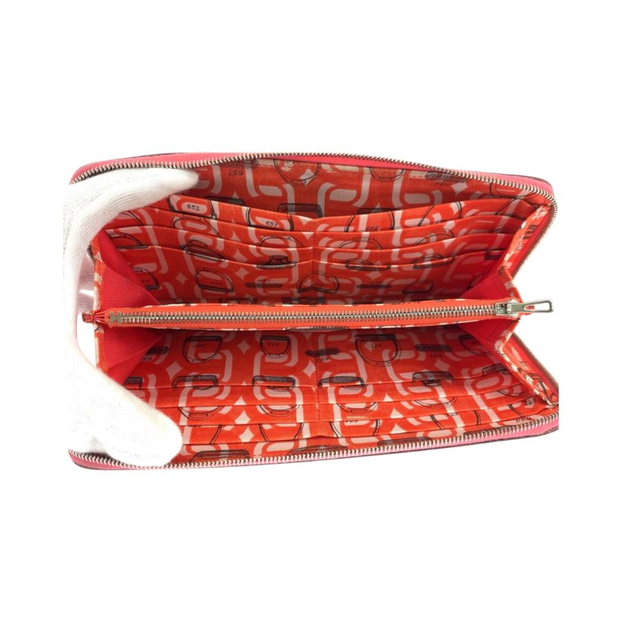 HERMES エルメス アザップロング シルクイン ピンク ブラウン シルバー金具 ヴォーエプソン 長財布 ラウンドファスナー X刻印 レディース 504188 【中古】 HERMES（エルメス） アザップロング シルクイン ピンク ブラウン